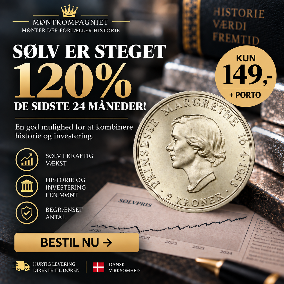 Få den første sølvmønt med Dronning Margrethe!